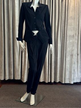 Rare Marithe Francois Girbaud Black Tailored Peplum Jacket & Pants Set